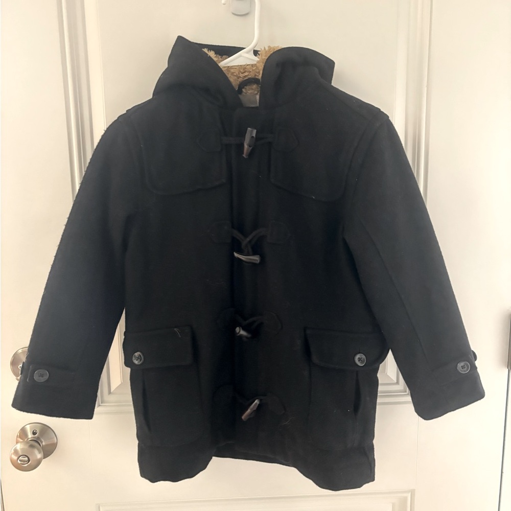 Black Old Navy Toggle Coat with Fur Hood